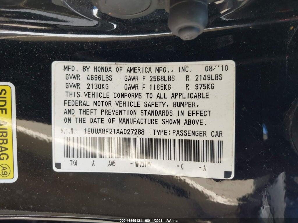 19UUA8F21AA027288 2010 ACURA TL photo no. 9