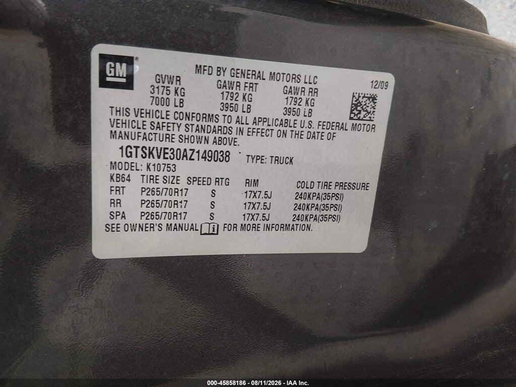 1GTSKVE30AZ149038 2010 GMC SIERRA 1500 photo no. 9
