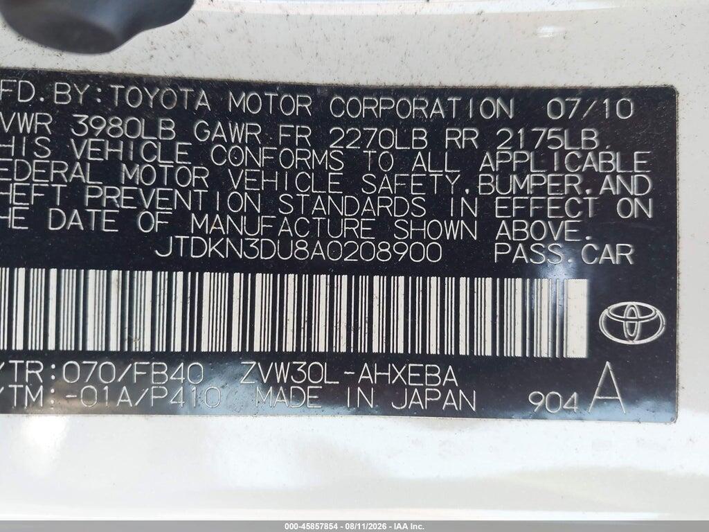 JTDKN3DU8A0208900 2010 TOYOTA PRIUS photo no. 9