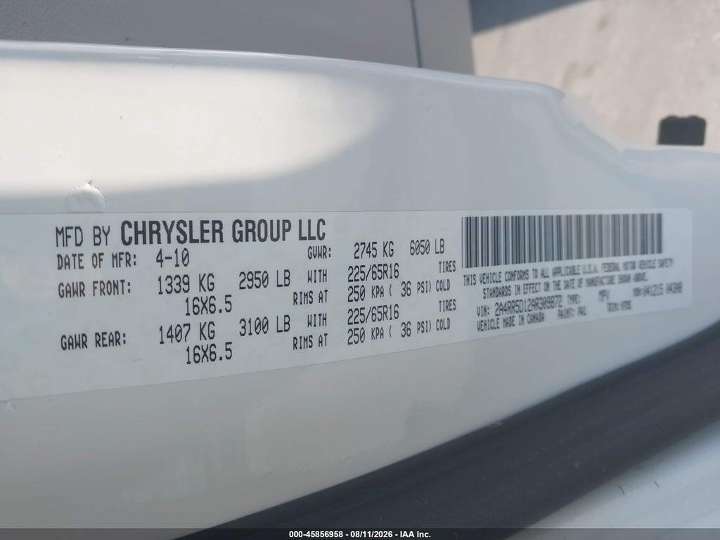 2A4RR5D12AR309872 2010 CHRYSLER TOWN & COUNTRY photo no. 9