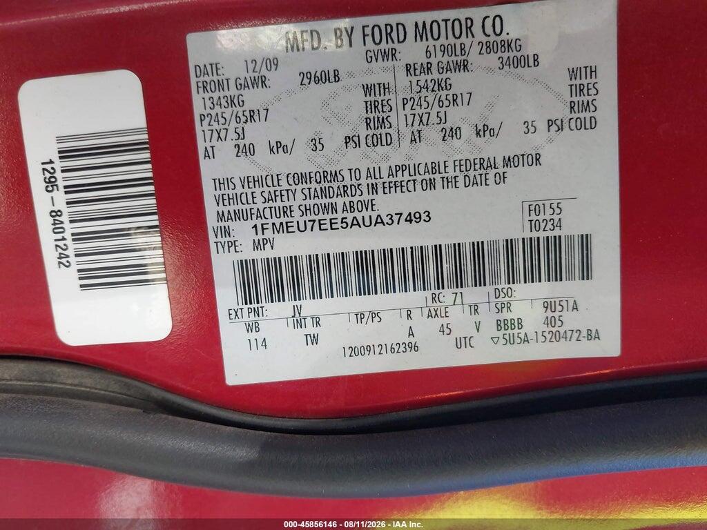 1FMEU7EE5AUA37493 2010 FORD EXPLORER photo no. 9