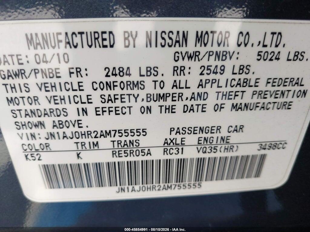 JN1AJ0HR2AM755555 2010 INFINITI EX35 photo no. 9