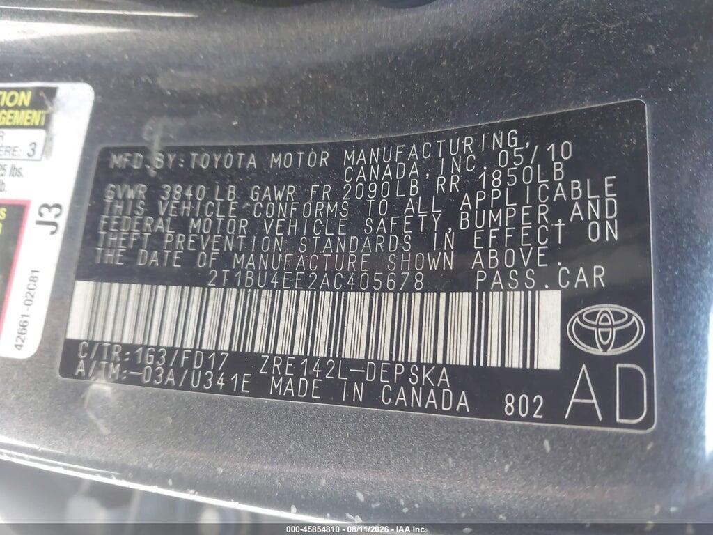 2T1BU4EE2AC405678 2010 TOYOTA COROLLA photo no. 9