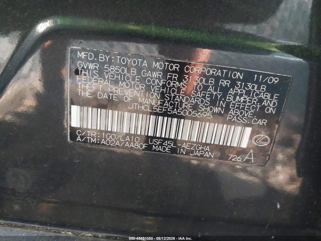 JTHCL5EF5A5005695 2010 LEXUS LS 460 photo no. 9