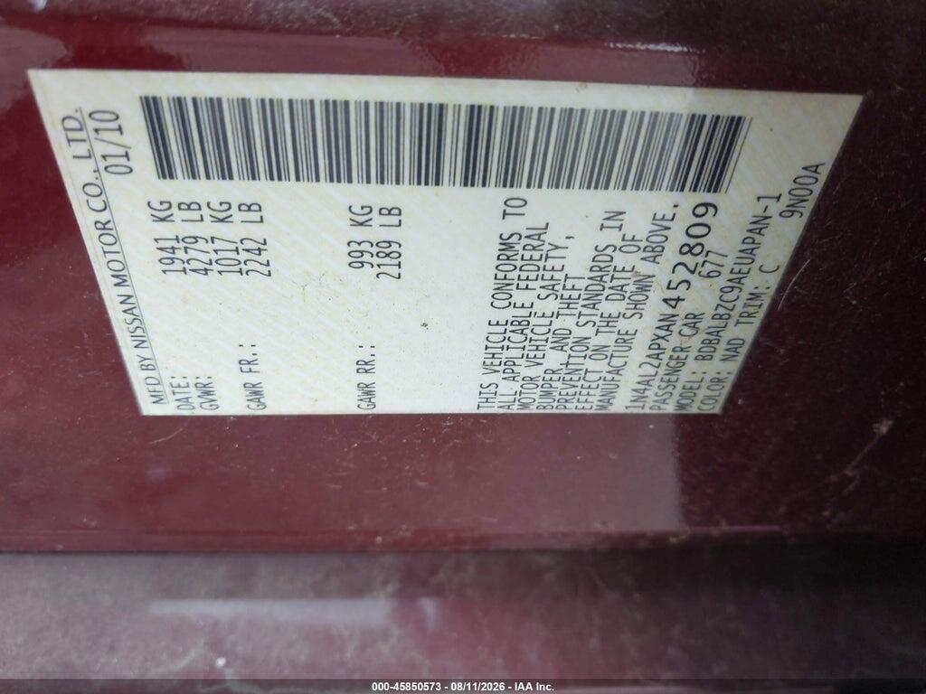 1N4AL2APXAN452809 2010 NISSAN ALTIMA photo no. 9