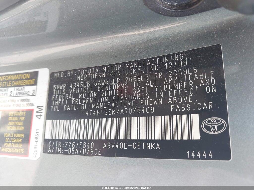 4T4BF3EK7AR076409 2010 TOYOTA CAMRY photo no. 9