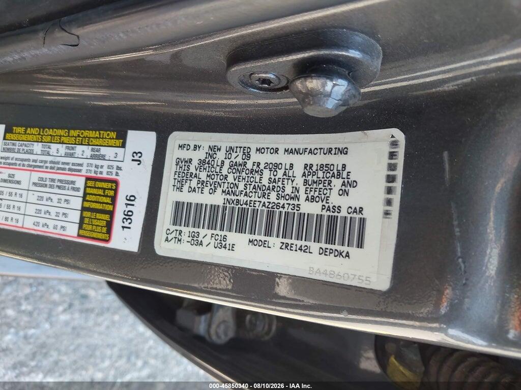 1NXBU4EE7AZ264735 2010 TOYOTA COROLLA photo no. 9