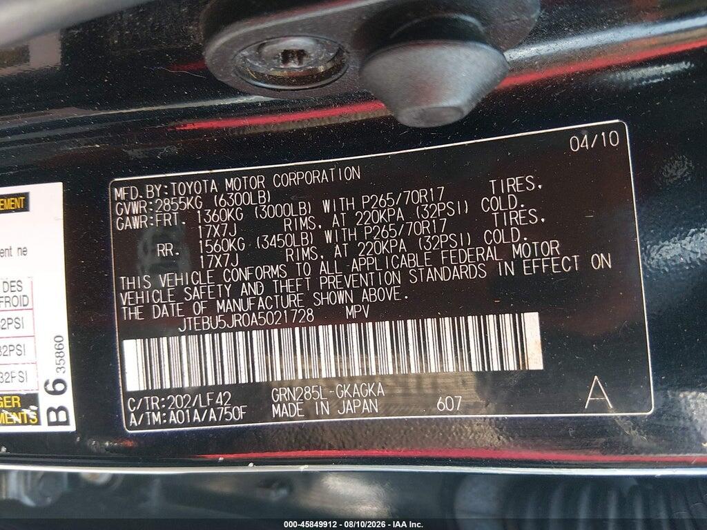 JTEBU5JR0A5021728 2010 TOYOTA 4RUNNER photo no. 9