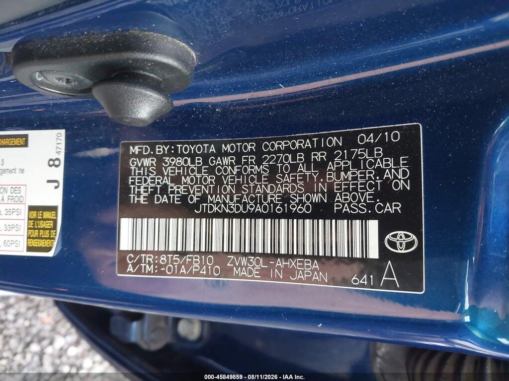 JTDKN3DU9A0161960 2010 TOYOTA PRIUS photo no. 9