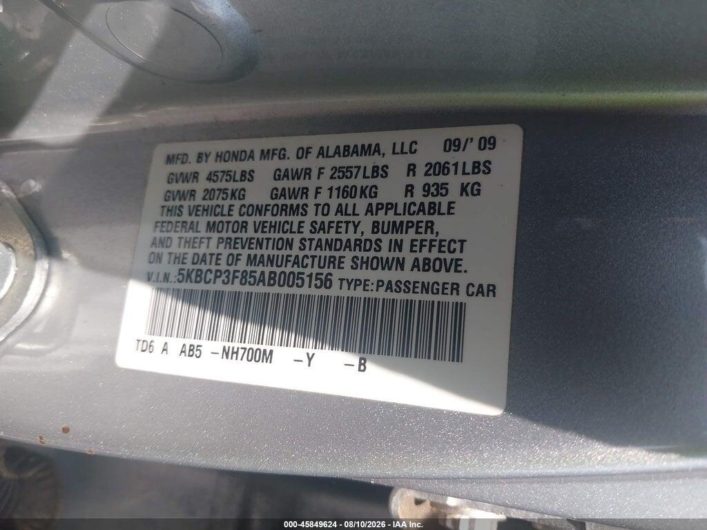 5KBCP3F85AB005156 2010 HONDA ACCORD photo no. 9