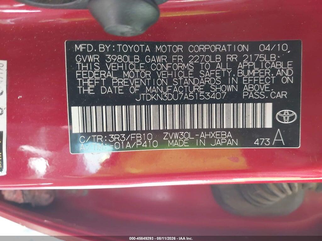 JTDKN3DU7A5153407 2010 TOYOTA PRIUS photo no. 9