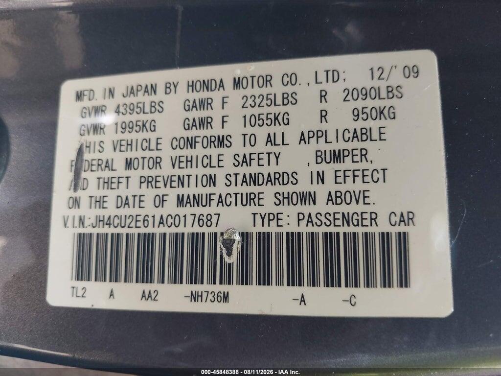 JH4CU2E61AC017687 2010 ACURA TSX photo no. 9
