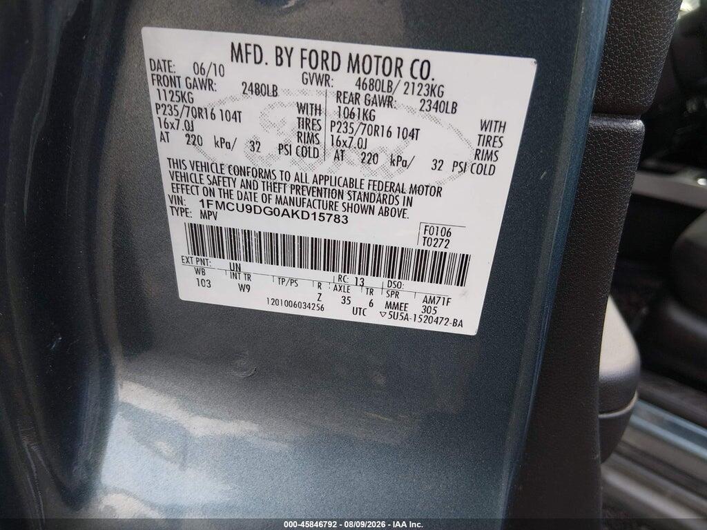 1FMCU9DG0AKD15783 2010 FORD ESCAPE photo no. 9