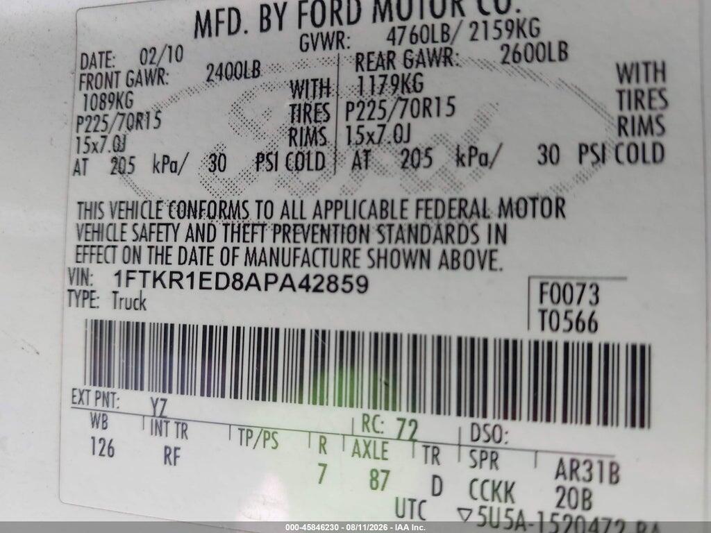 1FTKR1ED8APA42859 2010 FORD RANGER photo no. 9
