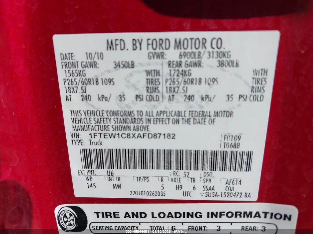 1FTEW1C8XAFD87182 2010 FORD F-150 photo no. 9