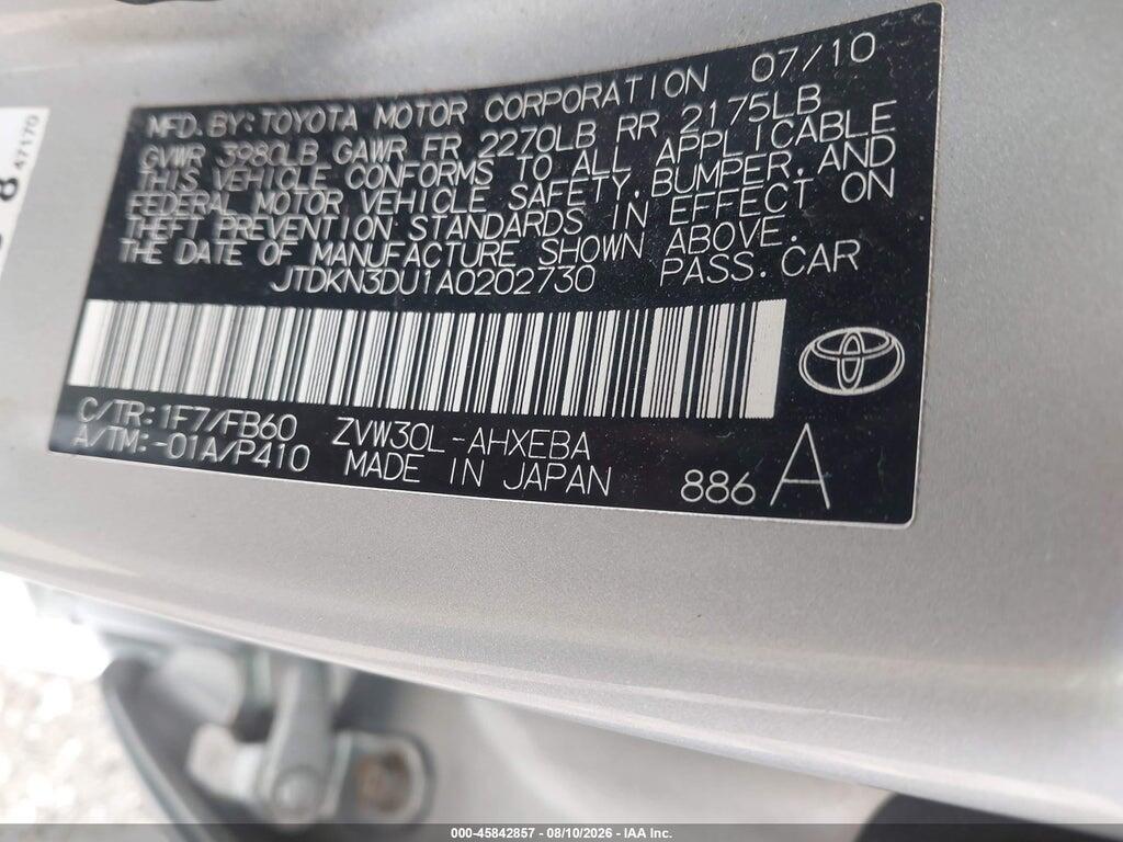 JTDKN3DU1A0202730 2010 TOYOTA PRIUS photo no. 9