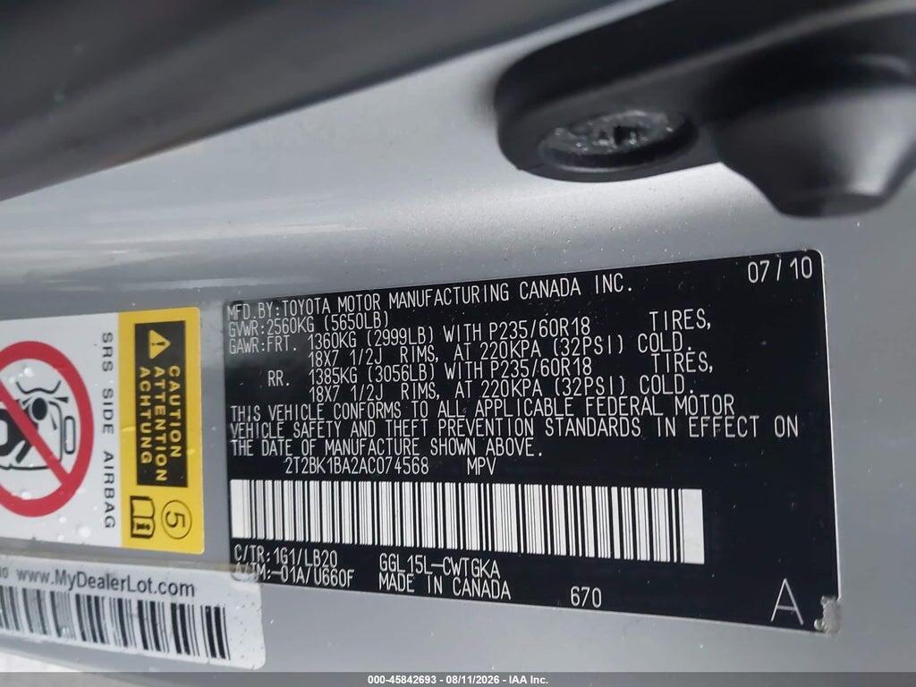 2T2BK1BA2AC074568 2010 LEXUS RX 350 photo no. 9
