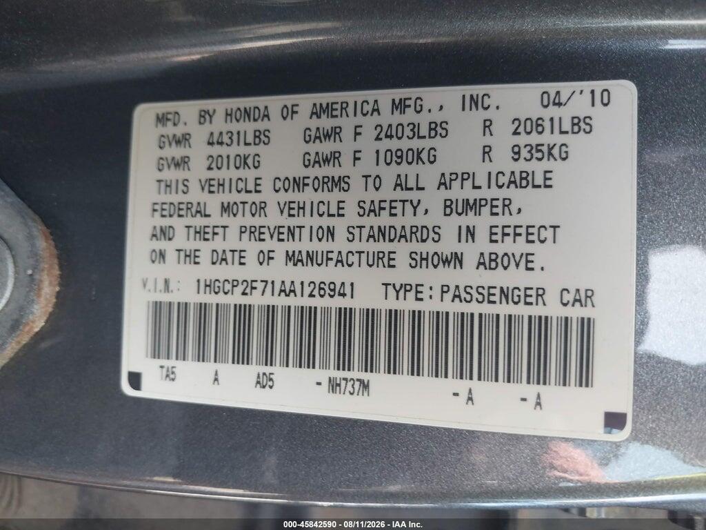 1HGCP2F71AA126941 2010 HONDA ACCORD photo no. 9