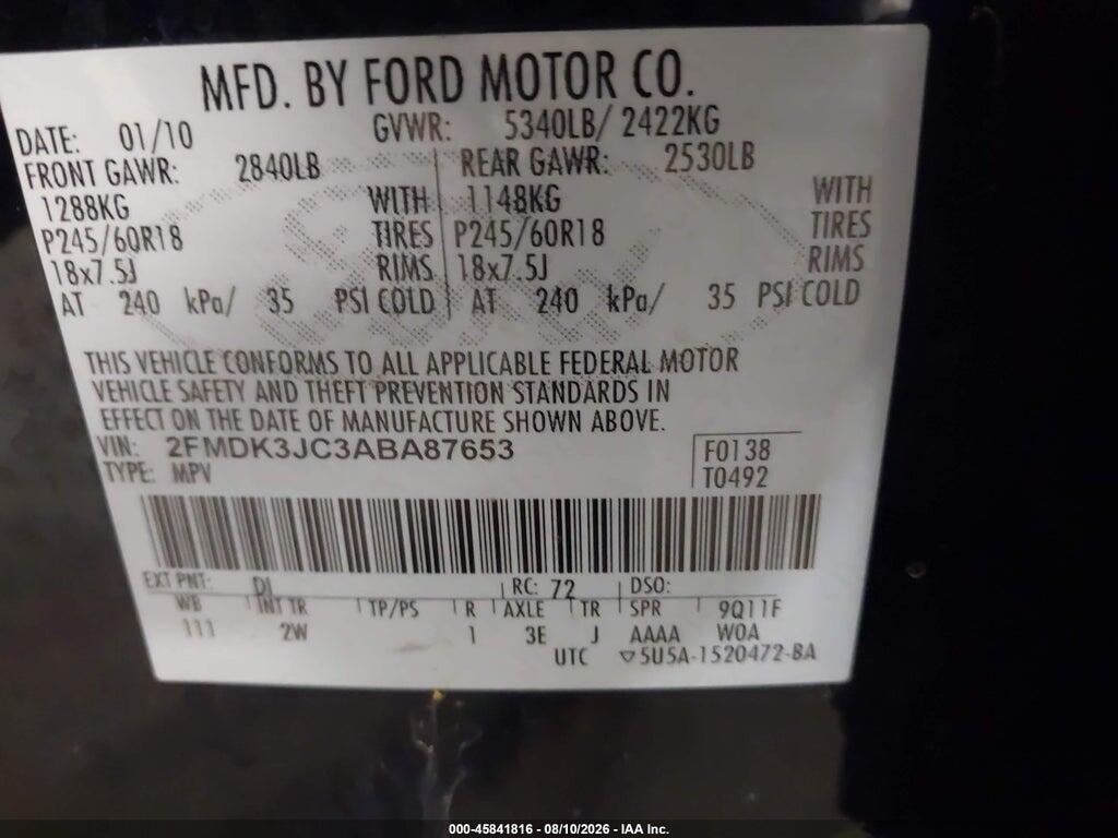 2FMDK3JC3ABA87653 2010 FORD EDGE photo no. 9