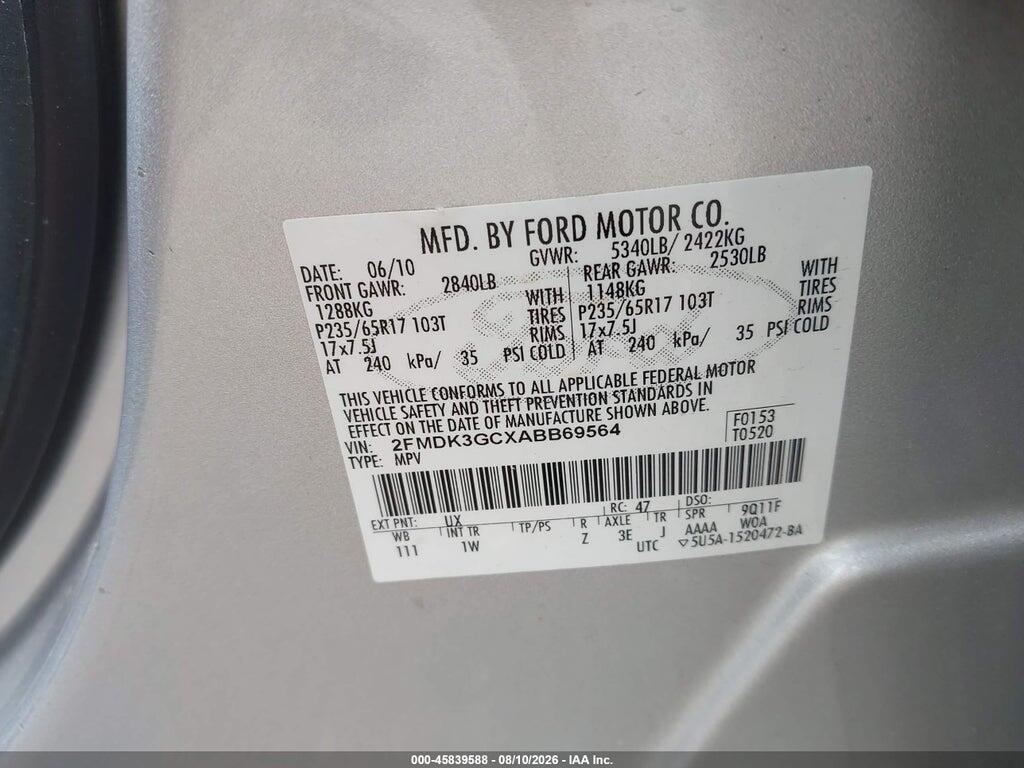 2FMDK3GCXABB69564 2010 FORD EDGE photo no. 9