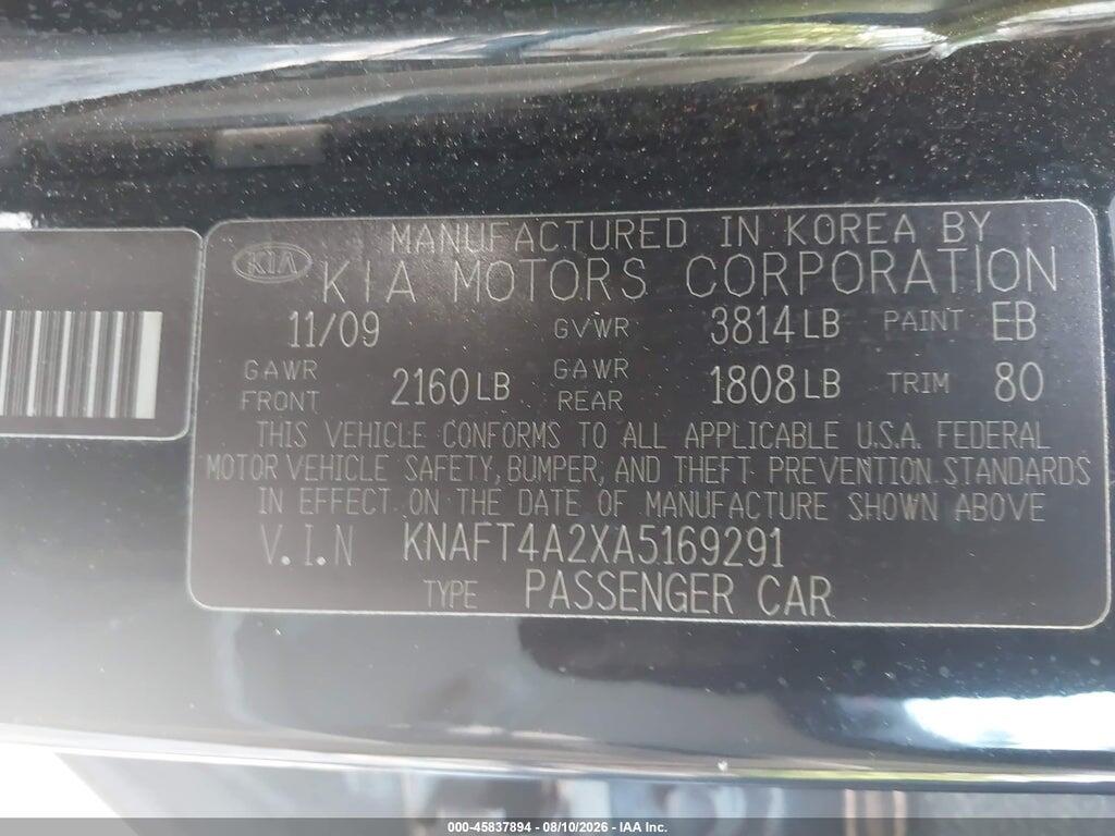 KNAFT4A2XA5169291 2010 KIA FORTE photo no. 9