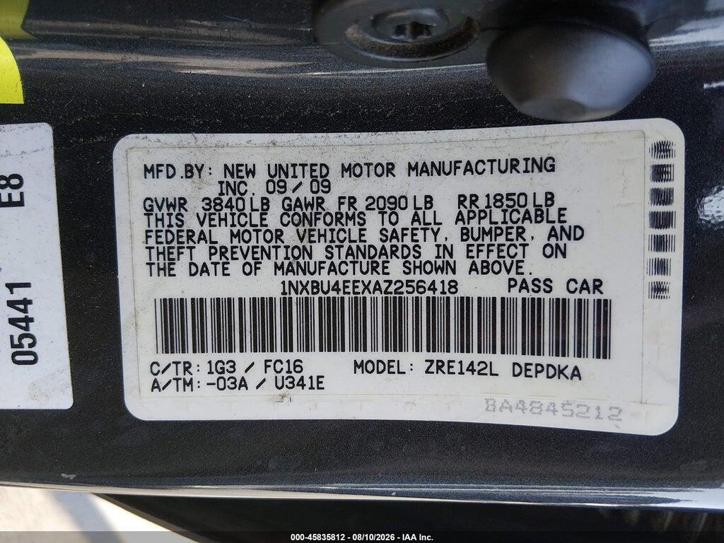 1NXBU4EEXAZ256418 2010 TOYOTA COROLLA photo no. 9