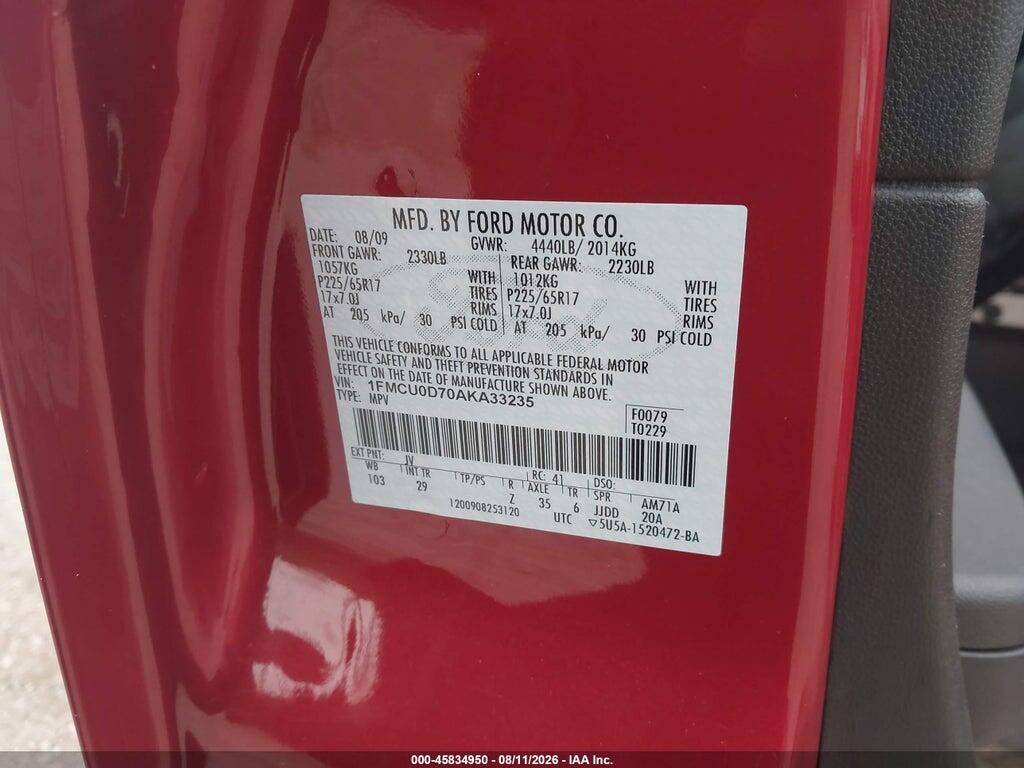 1FMCU0D70AKA33235 2010 FORD ESCAPE photo no. 9