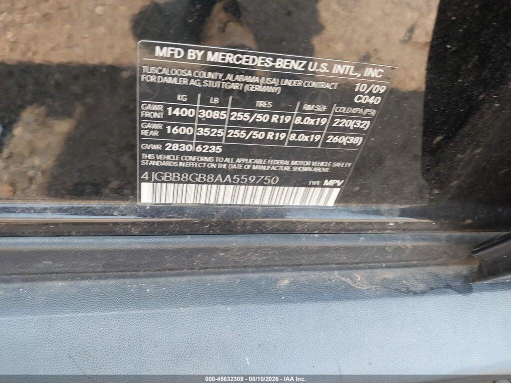 4JGBB8GB8AA559750 2010 MERCEDES-BENZ ML 350 photo no. 9