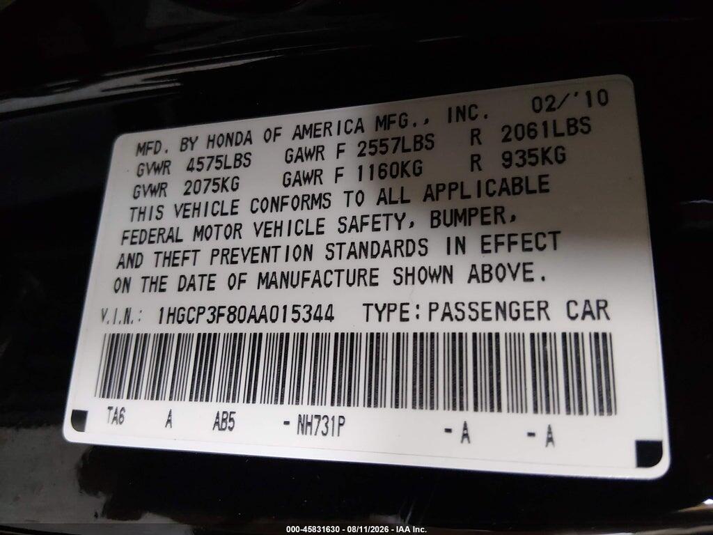 1HGCP3F80AA015344 2010 HONDA ACCORD photo no. 9