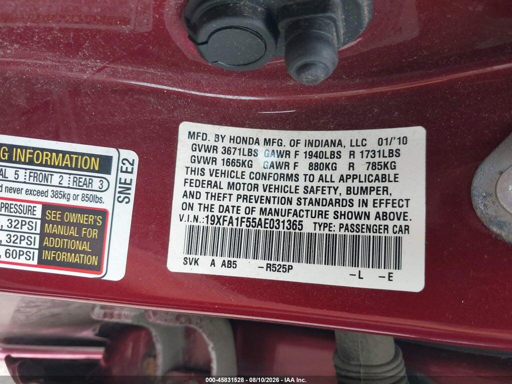 19XFA1F55AE031365 2010 HONDA CIVIC photo no. 9