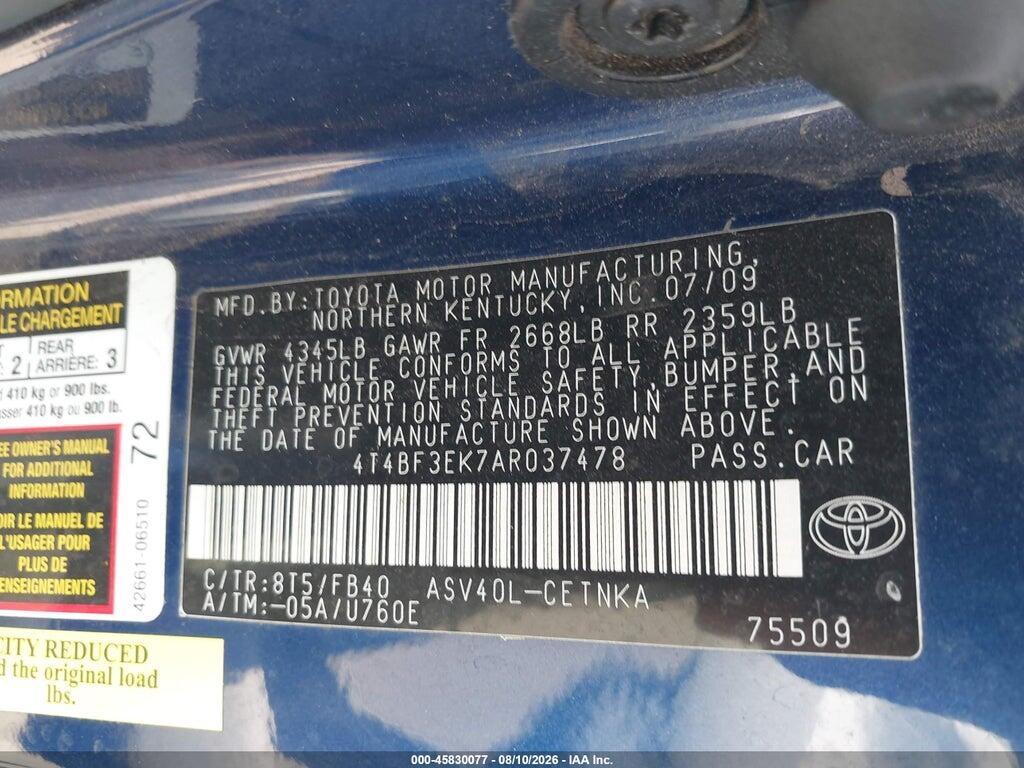 4T4BF3EK7AR037478 2010 TOYOTA CAMRY photo no. 9