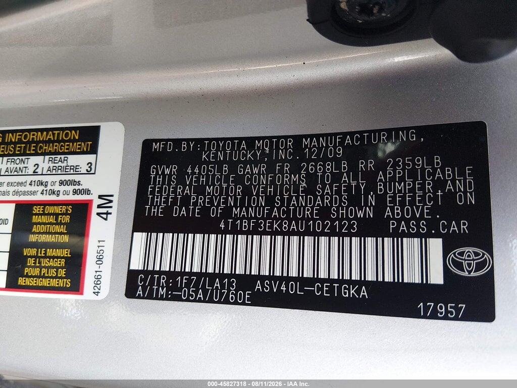 4T1BF3EK8AU102123 2010 TOYOTA CAMRY photo no. 9