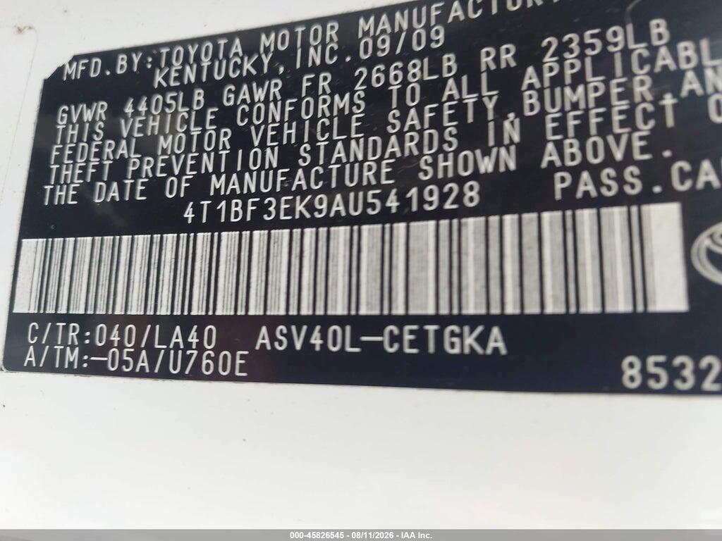 4T1BF3EK9AU541928 2010 TOYOTA CAMRY photo no. 9