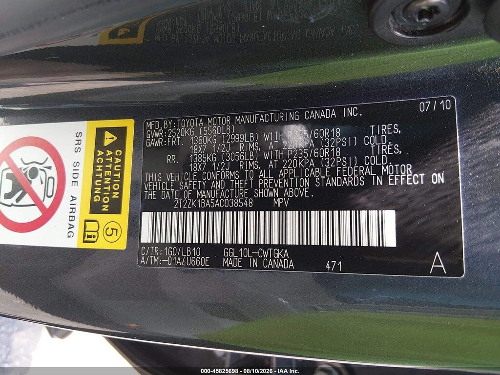 2T2ZK1BA5AC038548 2010 LEXUS RX 350 photo no. 9
