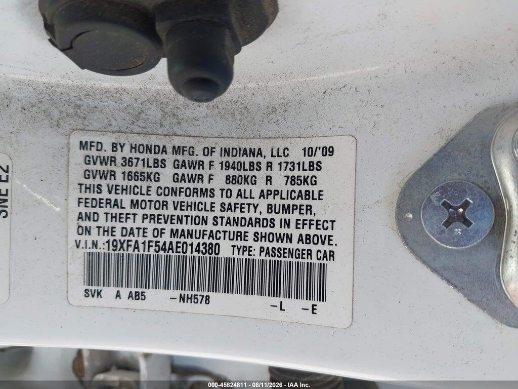 19XFA1F54AE014380 2010 HONDA CIVIC photo no. 9