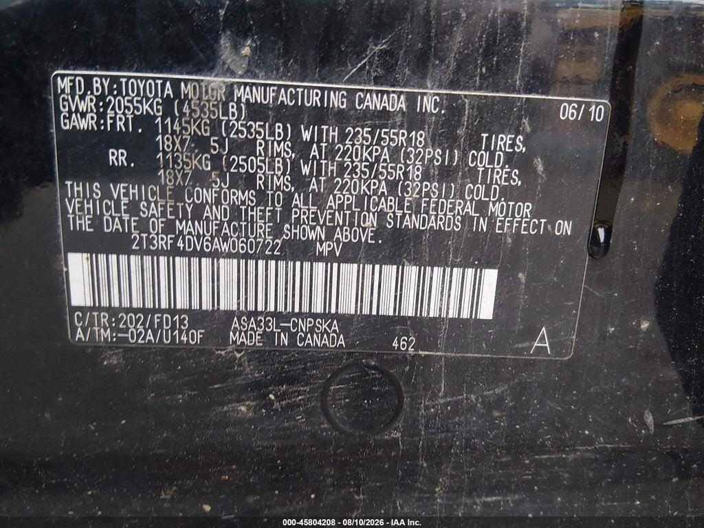 2T3RF4DV6AW060722 2010 TOYOTA RAV4 photo no. 9