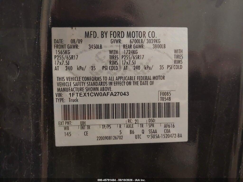 1FTEX1CW0AFA27043 2010 FORD F-150 photo no. 9