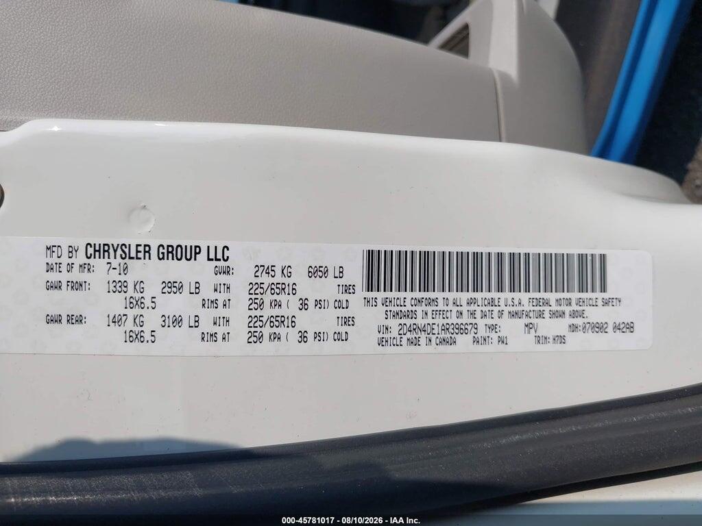 2D4RN4DE1AR396679 2010 DODGE GRAND CARAVAN photo no. 9