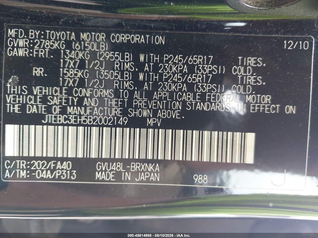 JTEBC3EH5B2002149 2011 TOYOTA HIGHLANDER HYBRID photo no. 9