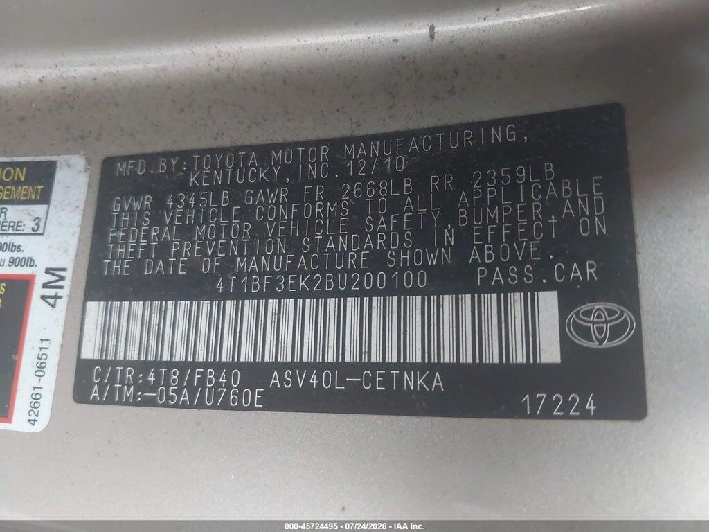 4T1BF3EK2BU200100 2011 TOYOTA CAMRY photo no. 9