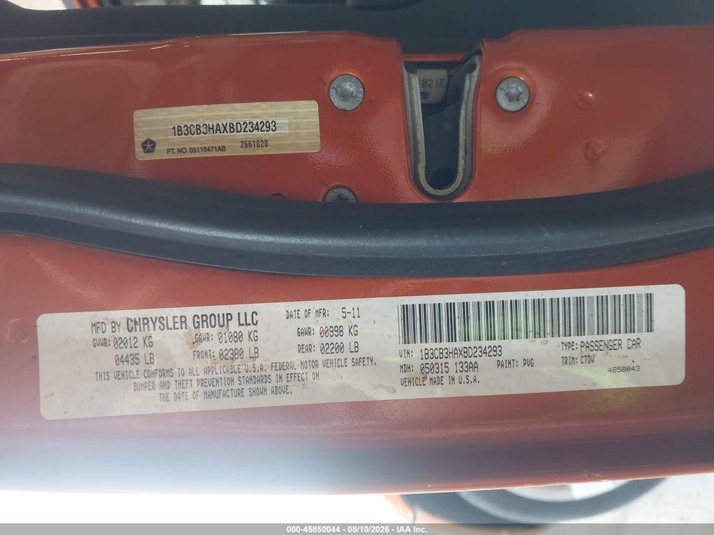 1B3CB3HAXBD234293 2011 DODGE CALIBER photo no. 9
