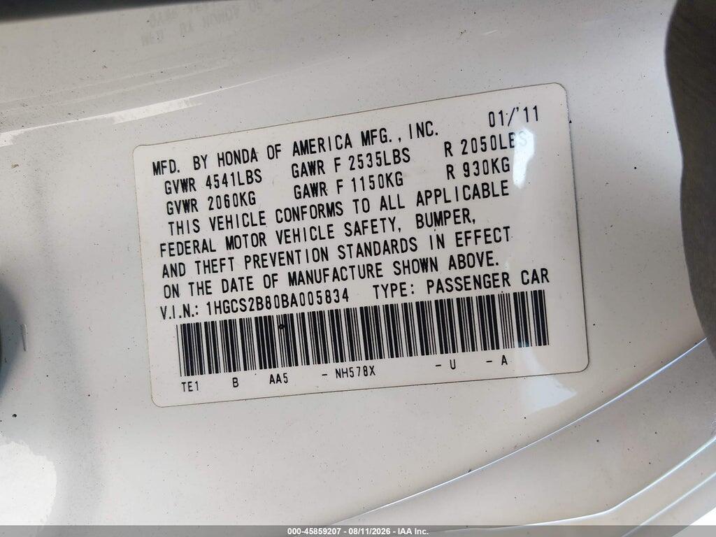 1HGCS2B80BA005834 2011 HONDA ACCORD photo no. 9