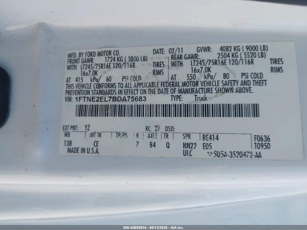 1FTNE2EL7BDA75683 2011 FORD E-250 photo no. 9