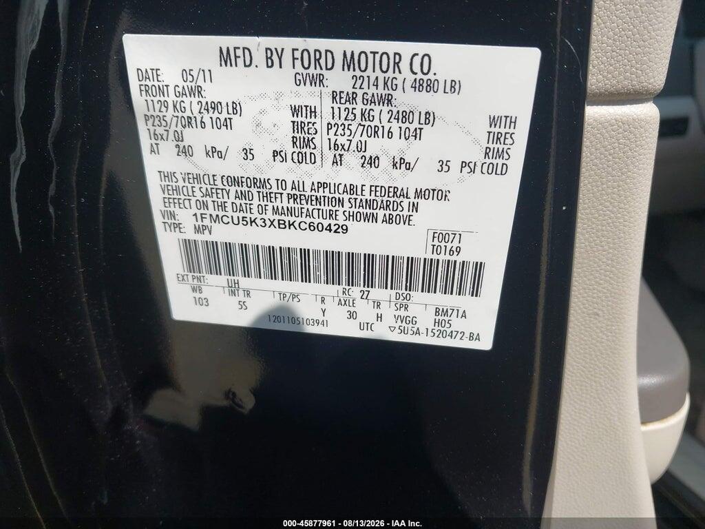 1FMCU5K3XBKC60429 2011 FORD ESCAPE HYBRID photo no. 9