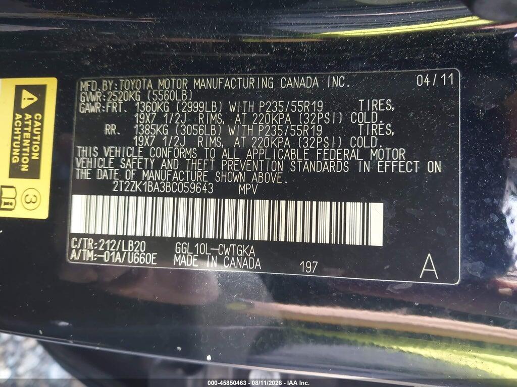 2T2ZK1BA3BC059643 2011 LEXUS RX 350 photo no. 9