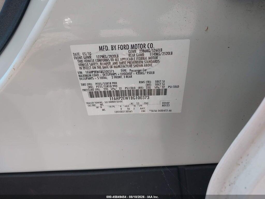 1FAHP2EW1BG100373 2011 FORD TAURUS photo no. 9