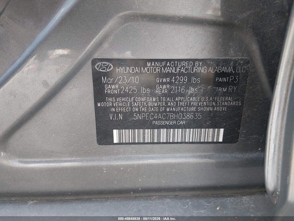 5NPEC4AC7BH038635 2011 HYUNDAI SONATA photo no. 9