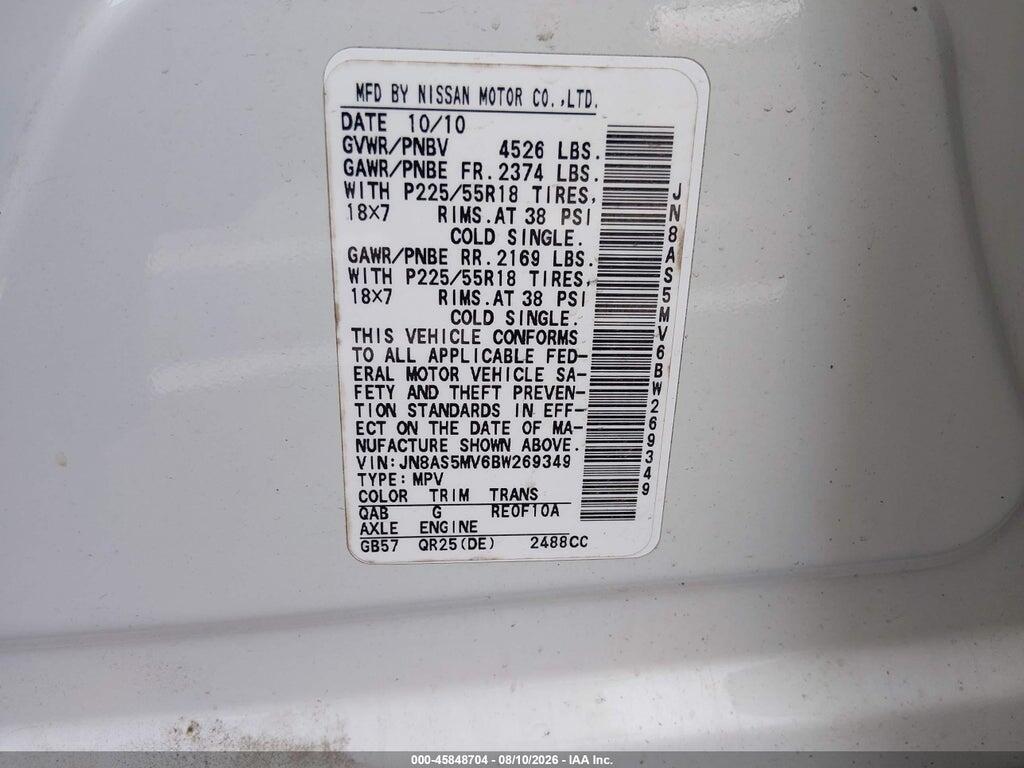 JN8AS5MV6BW269349 2011 NISSAN ROGUE photo no. 9