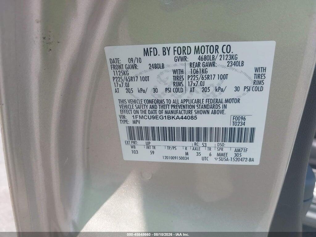 1FMCU9EG1BKA44085 2011 FORD ESCAPE photo no. 9