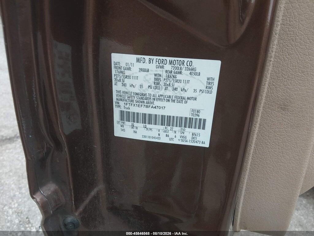 1FTFX1EF7BFA47017 2011 FORD F-150 photo no. 9